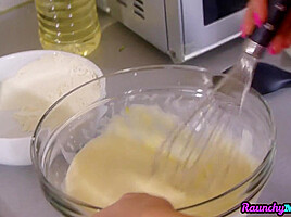 Busty lez MILF fingered by small boobs bae in kitchen