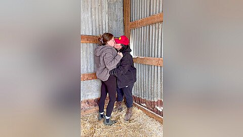 Sexy Lesbian Farmers Kiss And Touch Each Other In The Barn