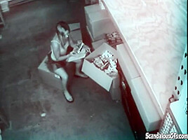 Stock room slut masturbating caught on spycam